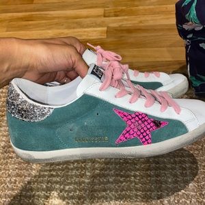 2020 GOLDEN GOOSE SNEAKERS PINK AND GREEN GLITTER